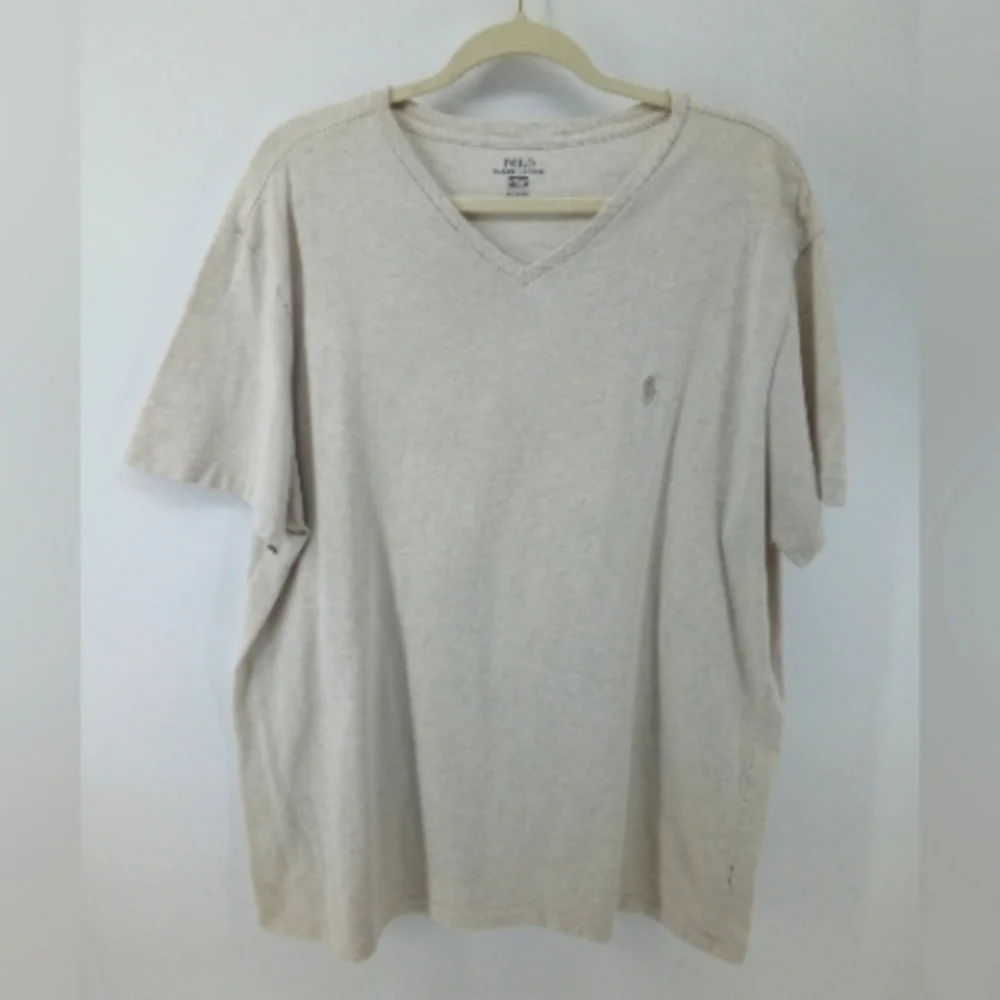 POLO Ralph Lauren 100% Cotton Oatmeal Heather Casual Short V-Neck Shirt XL